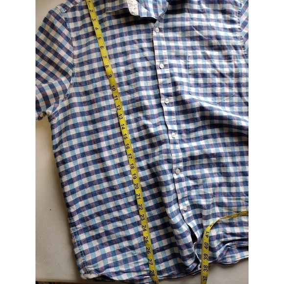 Tommy Bahama Mens XL Gingham Linen Blend Short Sleeve Button Up Shirt Blue White - Picture 9 of 9